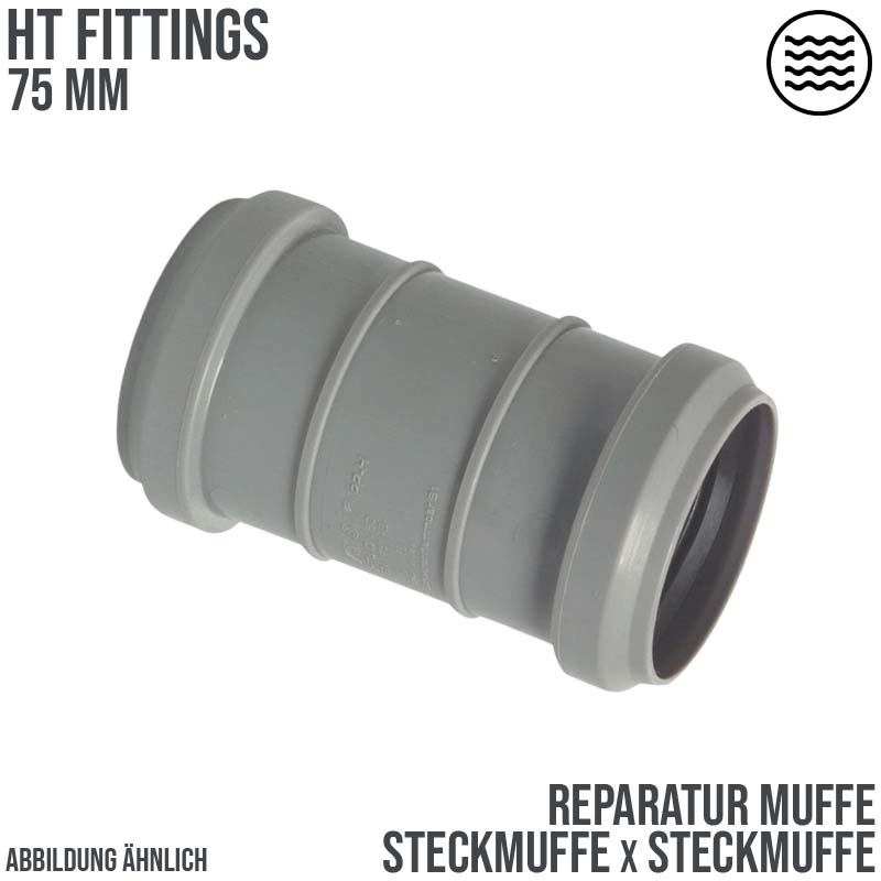 75 mm PP Reparatur Muffe Abfluß Abwasser HT KG Rohr Steckmuffe grau