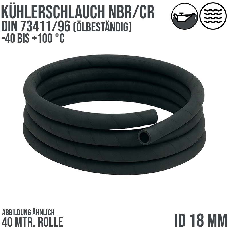 18 x 27 mm Kühler Heißwasser Universal Schlauch NBR/CR ölbeständig (ähnl. DIN73411/96) schwarz - PN 5 bar - 40 m