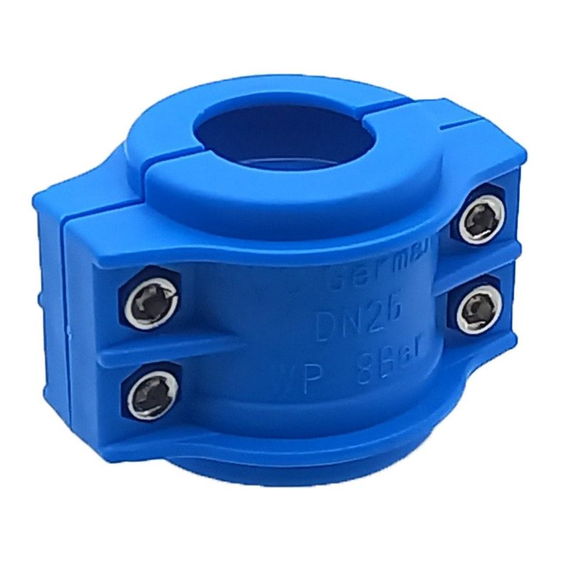 DN 25 Klemmschale Polypropylen PP blau Spannbereich 36 - 39 mm für Schlauch ID x AD 25 x 37 mm - PN 8 bar