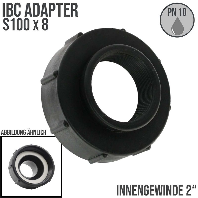 S100 x 8 IBC Adapter mit Innengewinde IG 2" Container Fass Tank Zubehör PN10 bar