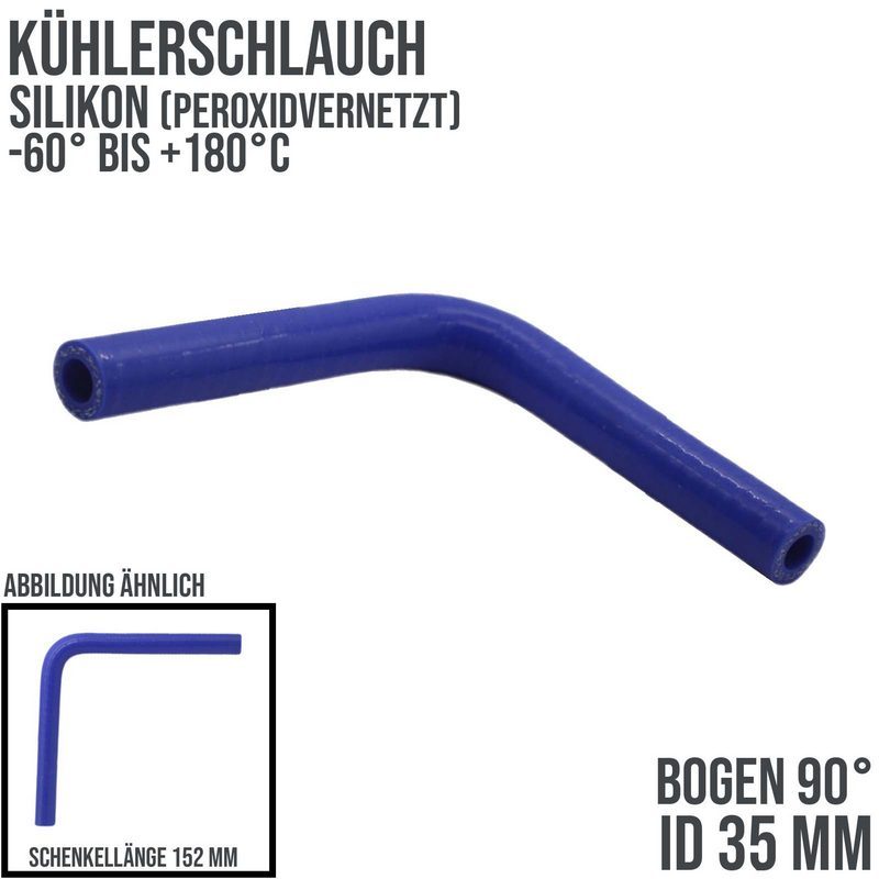 35 x 43 mm Kühlerschlauch Silikon Bogen 90° LLK Ladeluft Kühlmittel Schlauch universal blau (5,0 bar) - 152mm