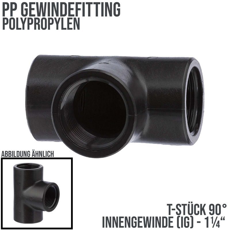1 1/4 " PP Gewinde Fitting T-Stück 90° schwarz Innen x Innengewinde IG Polypropylen - PN 10 bar