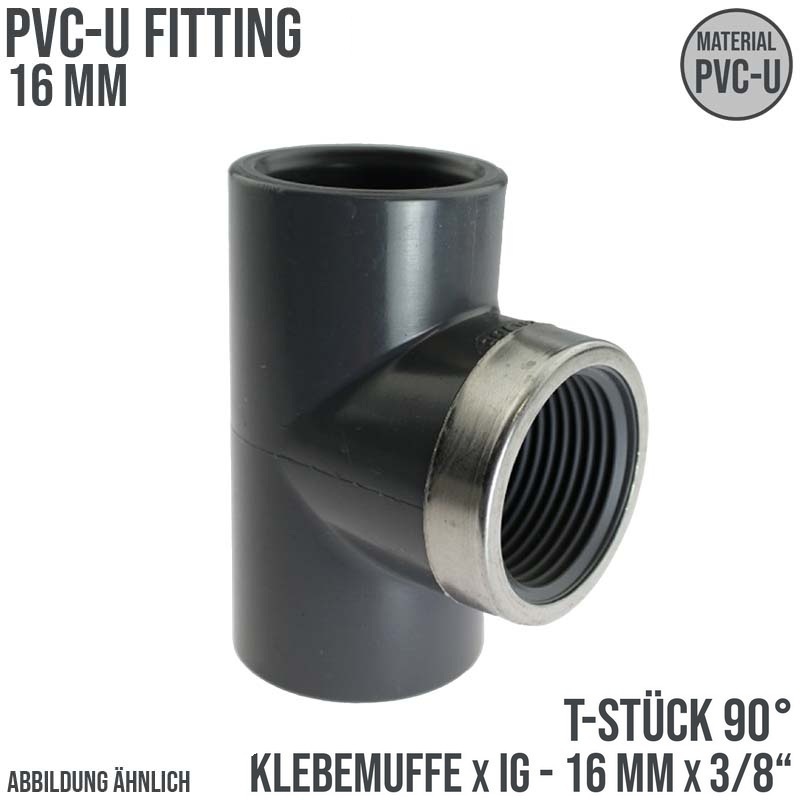16 mm PVC Klebe Fitting T-Stück 90° 16 mm x 3/8" Klebemuffe x Innengewinde - PN 16 bar