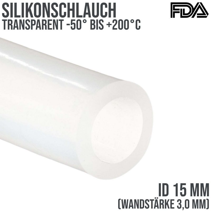15 x 21 mm Silikon Silicon Milch Schlauch transparent lebensmittelecht FDA 0,31 bar
