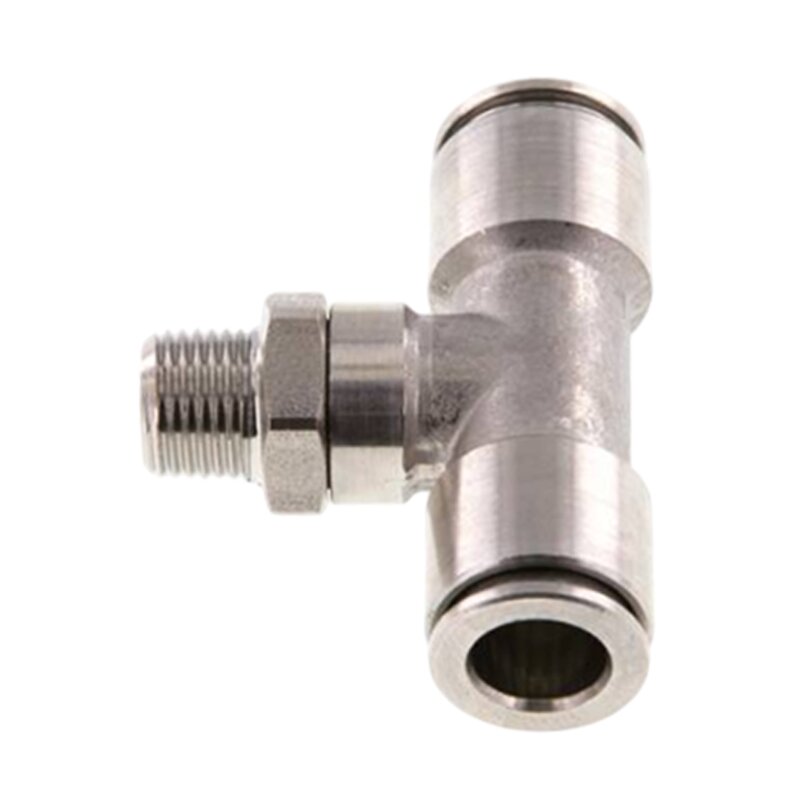 4 mm x 1/4" Pneumatik Steck Verbinder T-Stück 90° IQS Edelstahl VA 1.4404 Außengewinde konisch - PN 15 bar