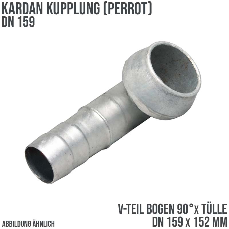 DN 159 Kardan Perrot Kupplung Bogen 90° V-Teil mit Tülle Stutzen 152 mm Gülle Schlamm Schlauch