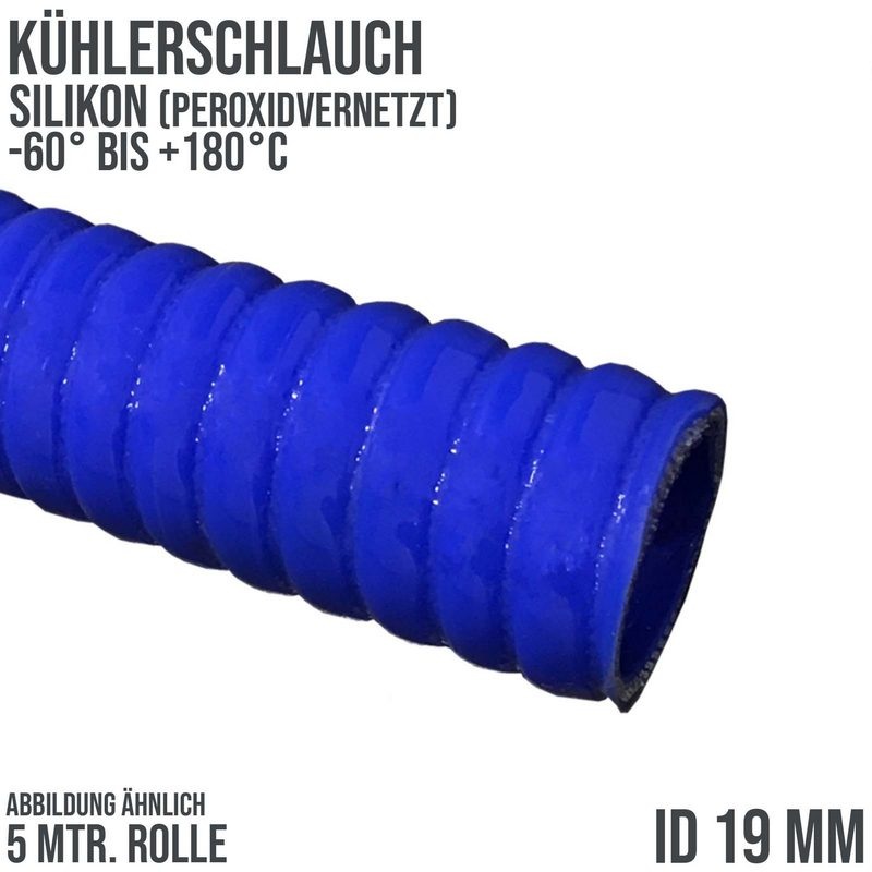 19 x 27 mm leicht flexibler Kühlerschlauch Silikon LLK Ladeluft Kühlmittel Schlauch blau PN 3 bar - 5,0 m Länge