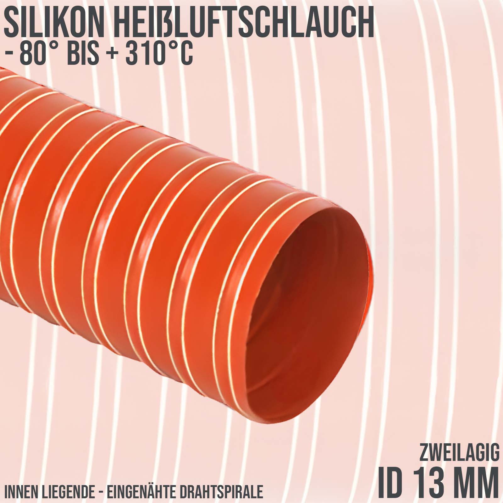 13 mm Silikon Heißluftschlauch rot - zweilagig - Wandstärke 0,46 mm - PN 2.5 bar
