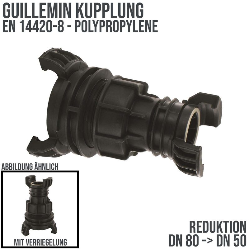 DN 80 -> DN 50 Guillemin Kupplung Reduktion Reduzierer Übergangsstück Verriegelung Polypropylene (PP) - PN 16 bar