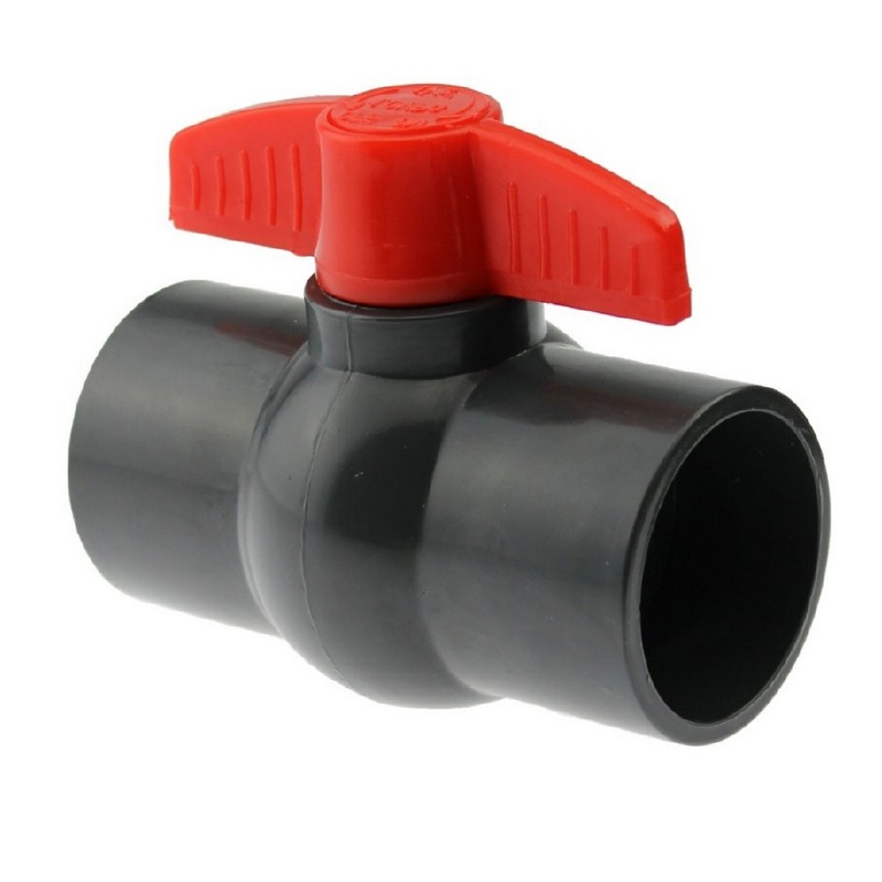 63 mm PVC Kugel Absperr Hahn Ventil ECO beidseitige Klebemuffe Fitting PN 6 bar - roter Griff