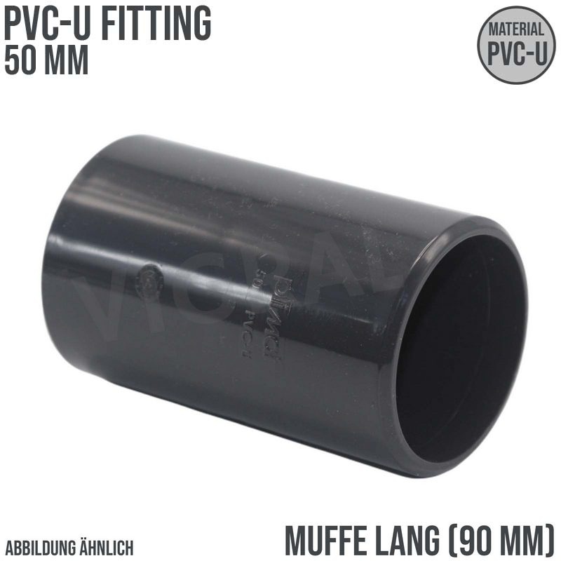 50 mm PVC Klebe Fitting Muffe Verbinder (90 mm Länge) - PN 16 bar