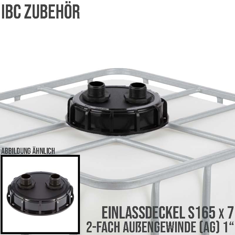 S165 x 7 DN 150 (AD 187 mm) 2-fach Außengewinde AG IBC Container Einlass Deckel Verschluss - schwarz