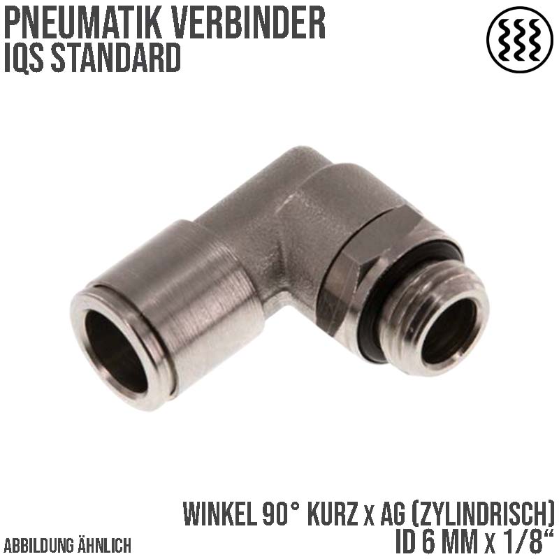 6 mm x 1/8" Pneumatik Steck Verbinder Winkel 90° kurz IQS MSV Messing Außengewinde zylindrisch - PN 16 bar
