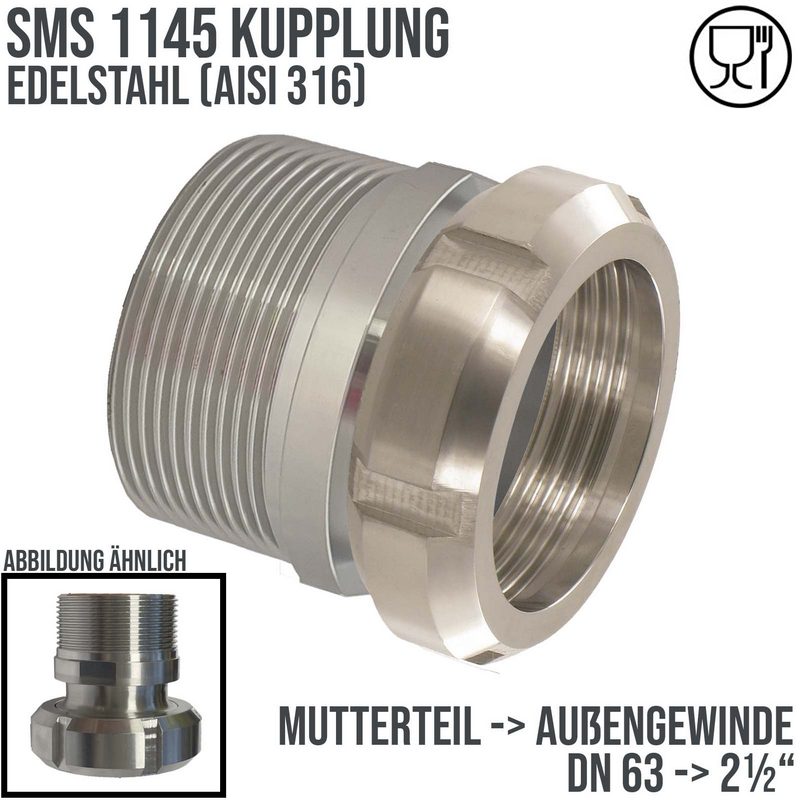 DN 63 SMS Kupplung 1145 Mutterteil MT ÜWM Außengewinde BSPP 2 1/2" Zoll - PN 25 bar