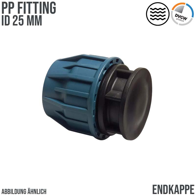25 mm PE PP Fitting Klemm Verbinder Kappe Endkappe Endstück Muffe Verbinder  DVGW - PN 16 bar