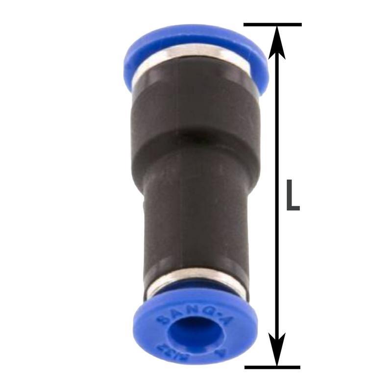 16 -> 12 mm Pneumatik Steck Verbinder IQS gerade reduziert blau/schwarz PA PU Schlauch - PN 20 bar