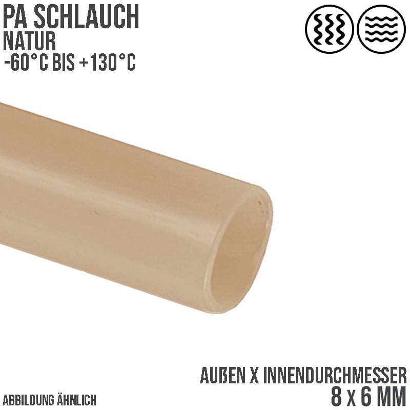 8 x 6 mm Polyamid PA Pneumatik Schlauch natur - PN 19 bar