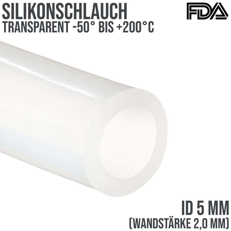 5 x 9 mm Silikon Silicon Milch Schlauch transparent lebensmittelecht FDA 0,50 bar