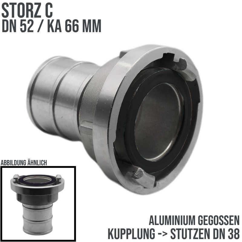 STORZ C DN 52 KA 66 Saug Druck Kupplung -> Stutzen Tülle 38 mm Bau Feuerwehr Schlauch Aluminium - PN 10 bar
