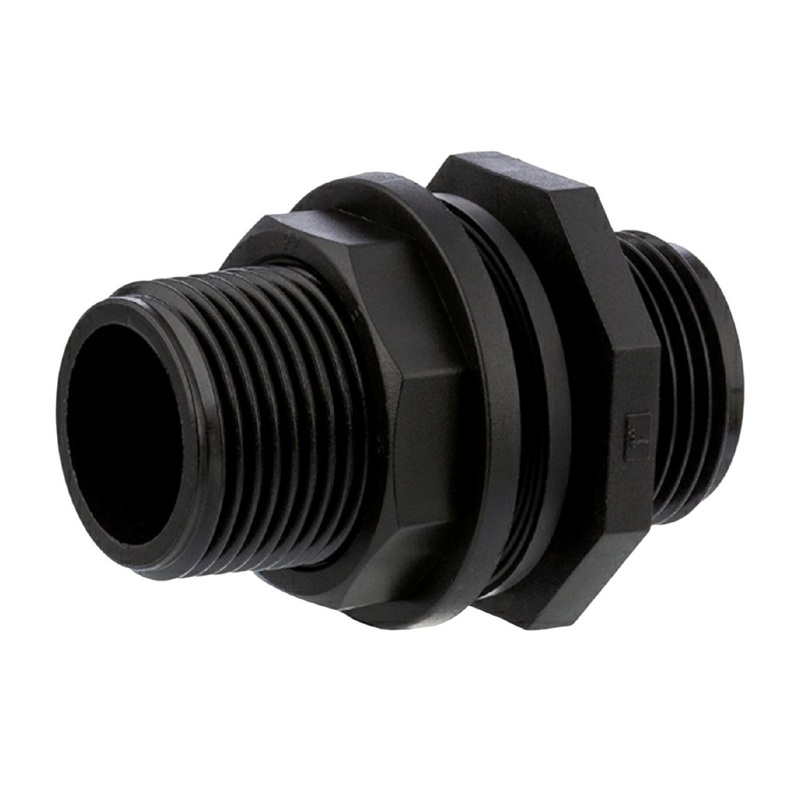 1" PP Tank Regen Tonnen Durchführung Connector 2-fach Außengewinde  - PN 10 bar