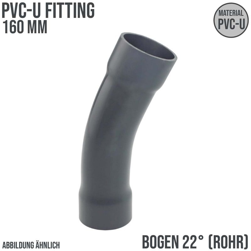 160 mm PVC Klebe Fitting Bogen Winkel 22° (Rohr) Muffe Verbinder - PN 10 bar