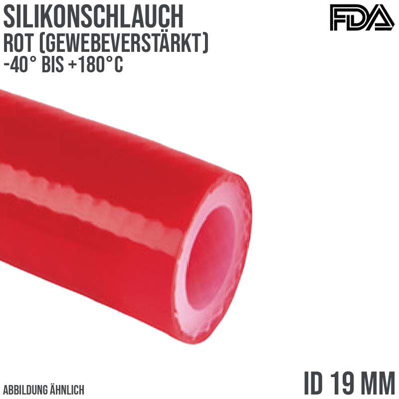 19 x 27 mm Silikon Silicon Schlauch Gewebe rot lebensmittelecht FDA PN 8 bar