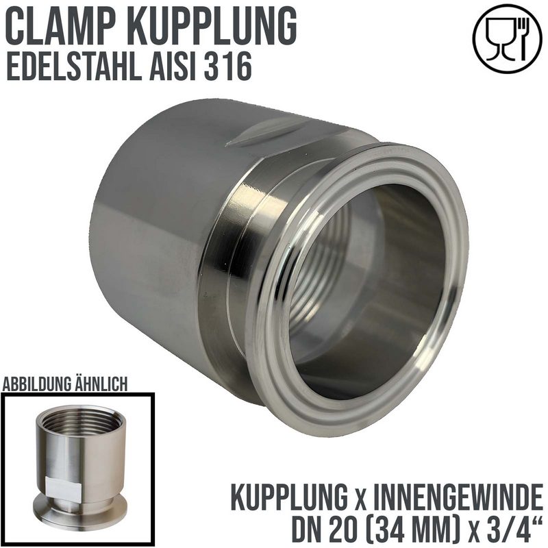DN 20 CLAMP Kupplung 34 mm DIN 32676 Innengewinde IG 3/4" - PN 16 bar