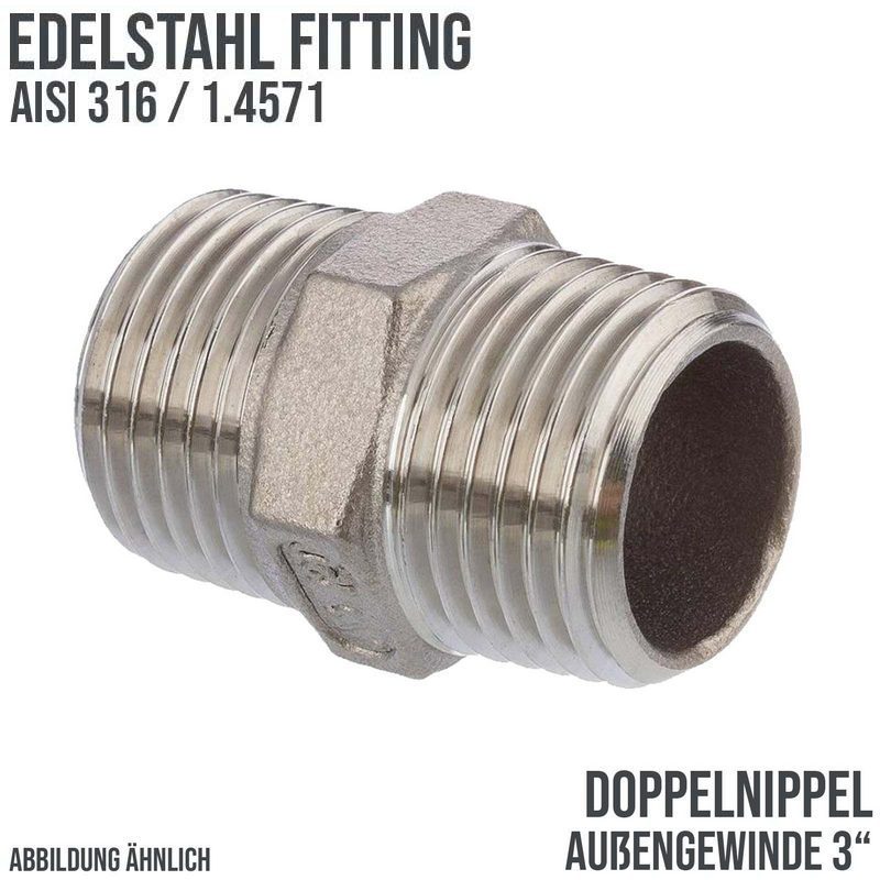 3" Edelstahl Fitting V4A AISI 316 Nr. 280 - Doppelnippel Außen x Außengewinde AG - PN 16 bar