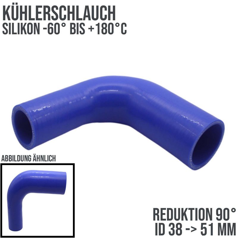38 -> 51 mm ID Kühlerschlauch Reduktion 90° Verbinder Silikon LLK Ladeluft Kühlmittel Schlauch blau - 150mm
