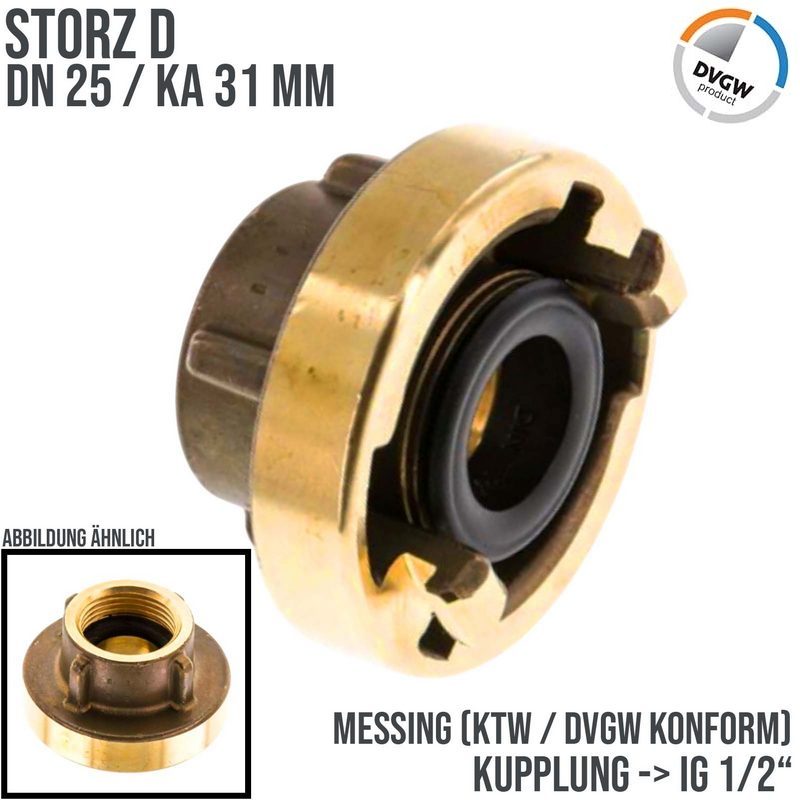 STORZ D DN 25 KA 31 Messing Kupplung Innengewinde IG 1/2" Saug Bau Feuerwehr Schlauch KTW NBR - PN 16 bar
