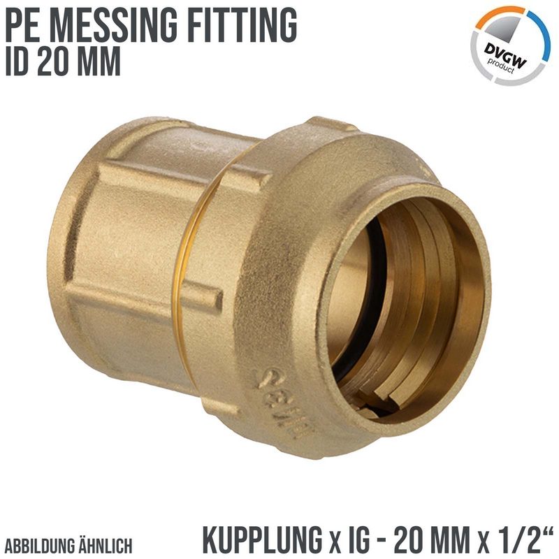 20 mm x 1/2" PE Fitting Klemm Verbinder Messing Verschraubung Muffe Kupplung x IG DVGW - PN 16 bar