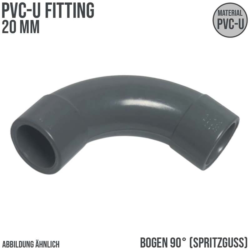 20 mm PVC Klebe Fitting Bogen Winkel 90° (Spritzguss) Muffe Verbinder - PN 16 bar