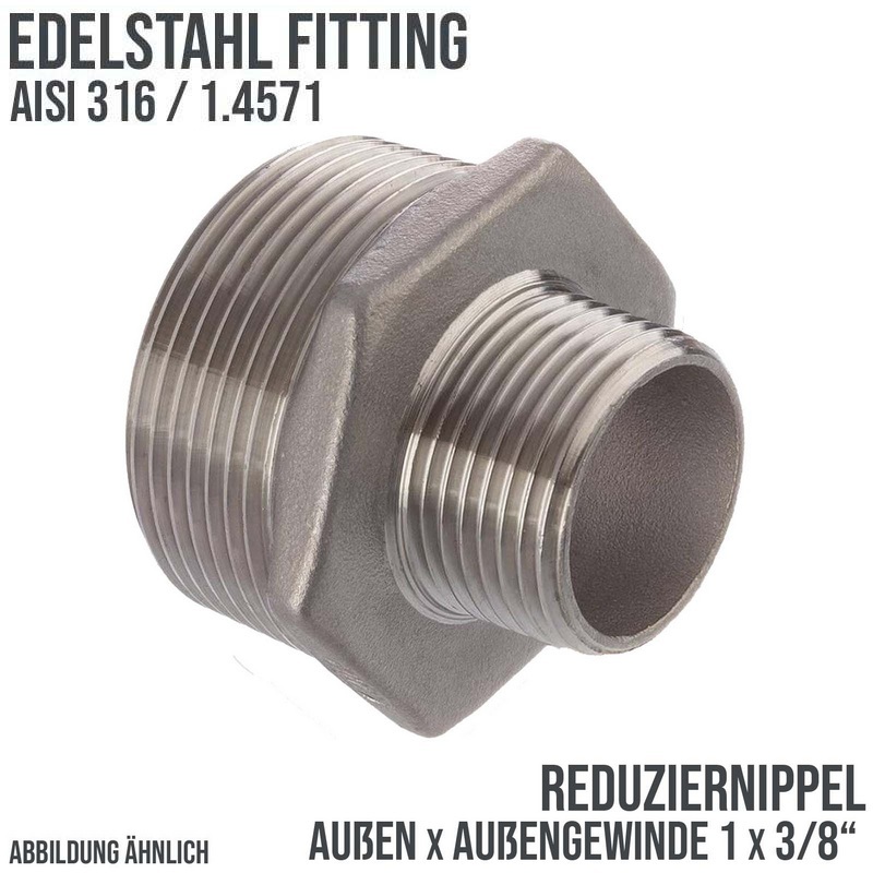 1" Edelstahl Fitting V4A AISI 316 Nr. 245 - Reduktionsnippel Außen x Außengewinde AG - 1" x 3/8" - PN 16 bar