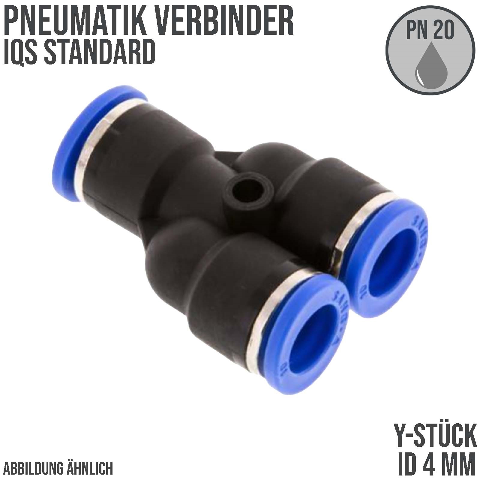 4 mm Pneumatik Schnell Steck Verbinder IQS Y-Stück blau/schwarz PA PU Schlauch - PN 20 bar