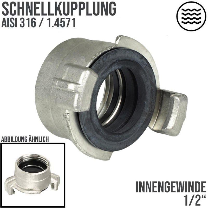 1/2" Edelstahl AISI 316 Schlauch Schnell Kupplung Innengewinde IG  (GEKA kompatibel) - PN 12 bar