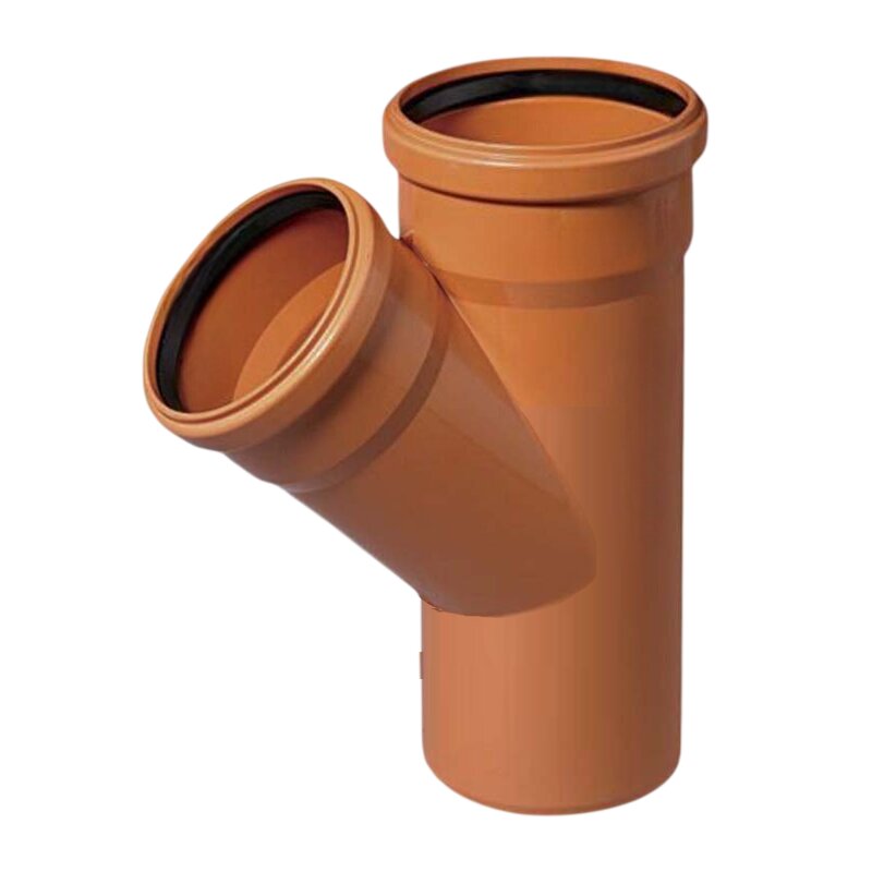 125 x 110 mm PVC T-Stück 45° red. Abzweig Abfluß Abwasser HT KG Rohr SN4 Steckmuffe x Stutzen rostbraun