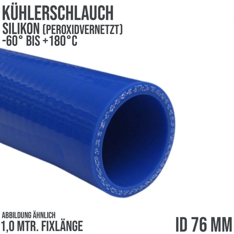 76 x 86 mm Kühler Silikon LLK Ladeluft Kühlmittel Schlauch blau PN 4,0 bar - Fixlänge 1 m