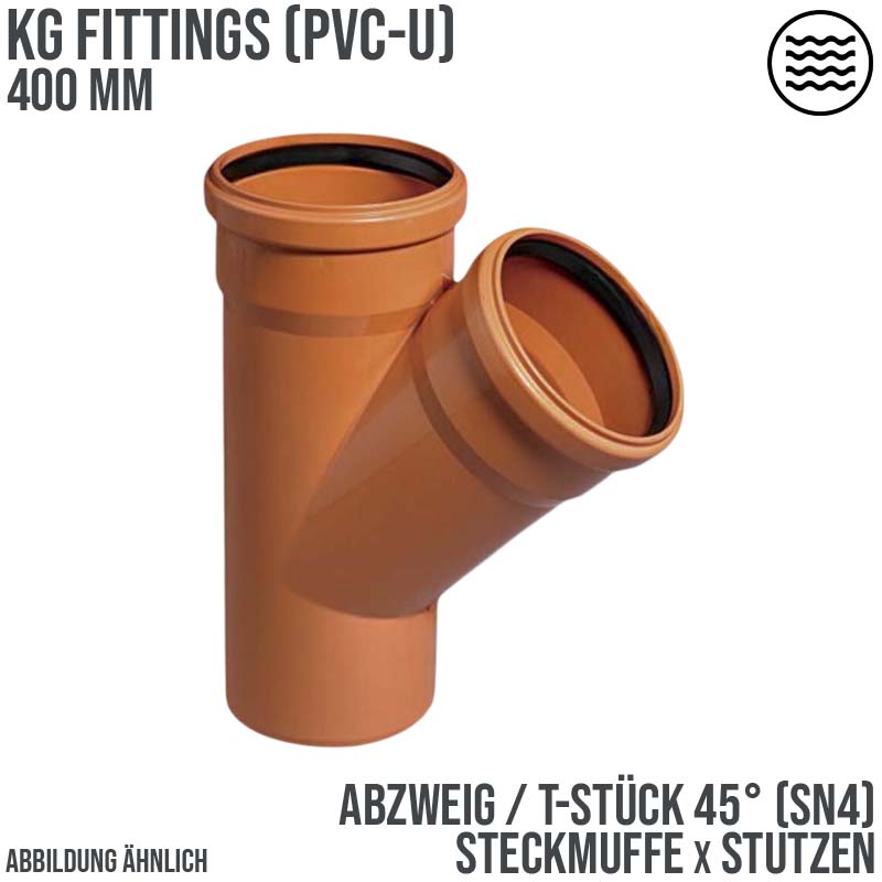 400 mm PVC T-Stück 45° Abzweig Abfluß Abwasser HT KG Rohr SN4 Steckmuffe x Stutzen rostbraun