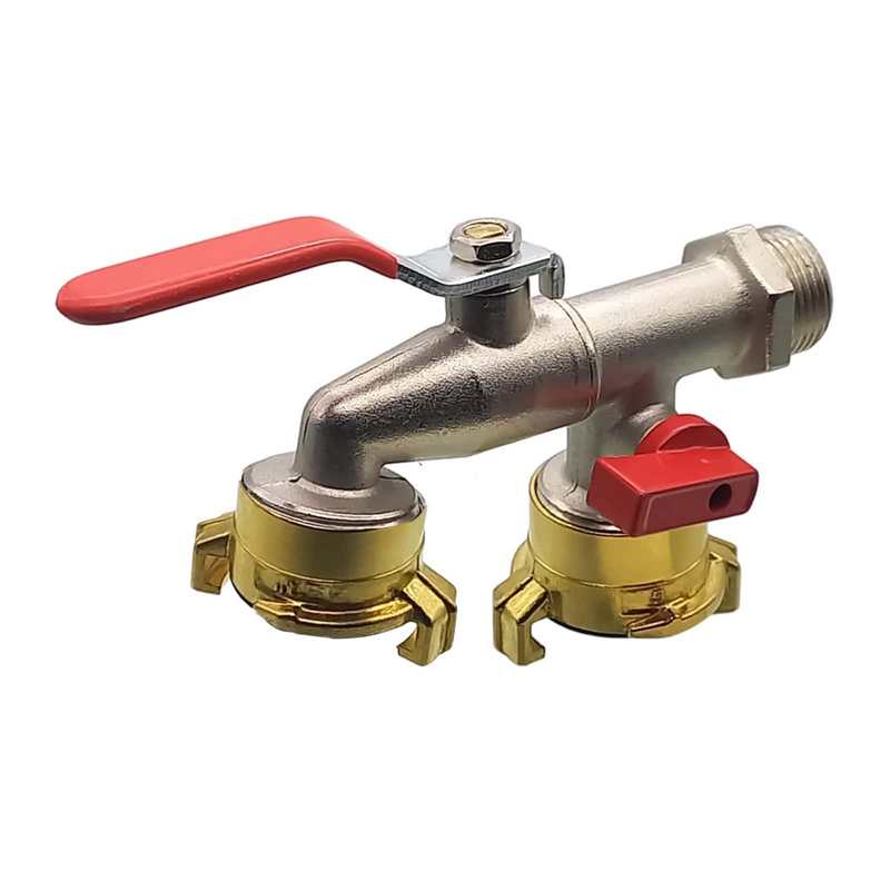 3/4" Messing Auslauf Ventil Hahn 2-fach Auslass Schnellkupplung PN 10 bar