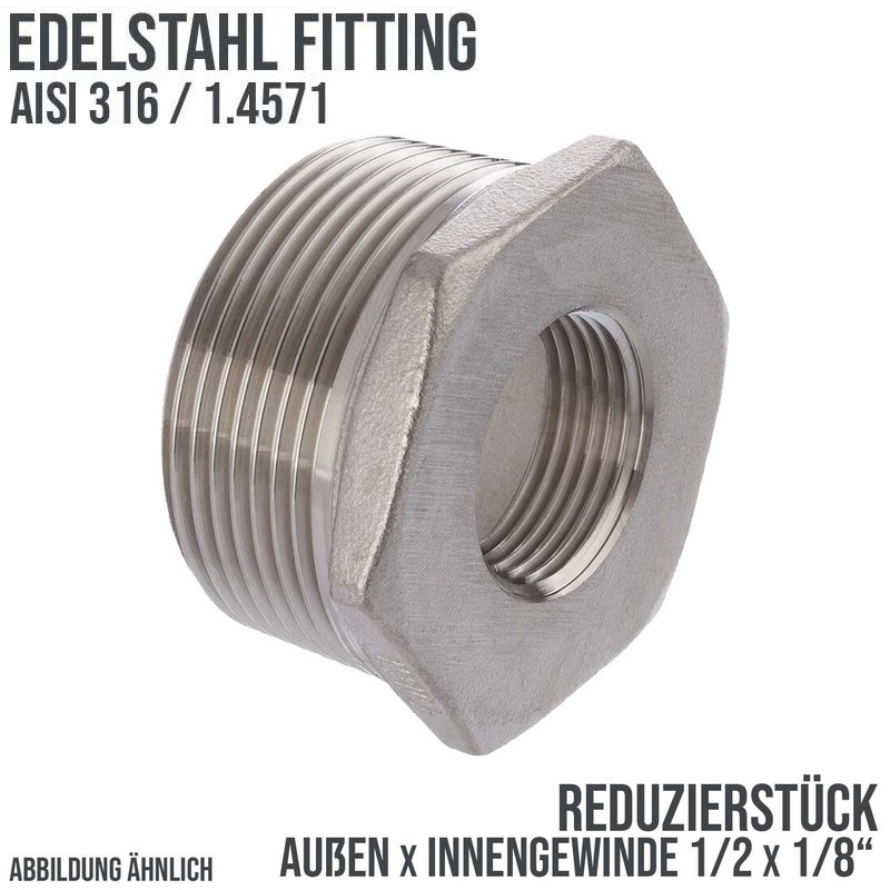 1/2" Edelstahl Fitting V4A AISI 316 Nr. 241 - Reduktionsstück Außen x Innengewinde - 1/2 "x 1/8" - PN 16 bar