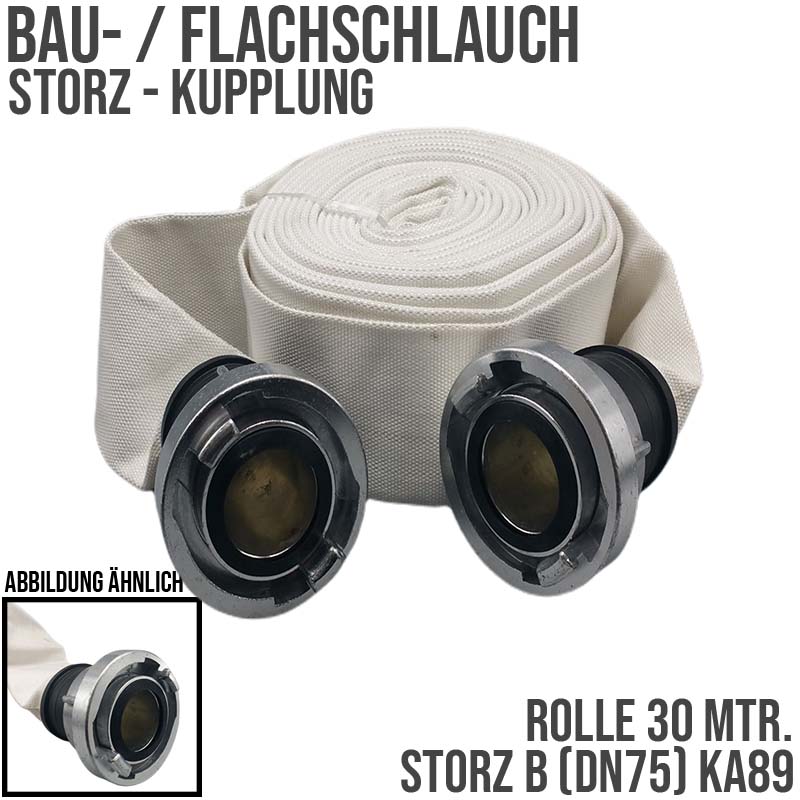 STORZ B KA 89 75 mm 3" Bau Feuerwehr Flach Pumpen Industrie Schlauch Garnitur PN 10 bar - 30 m