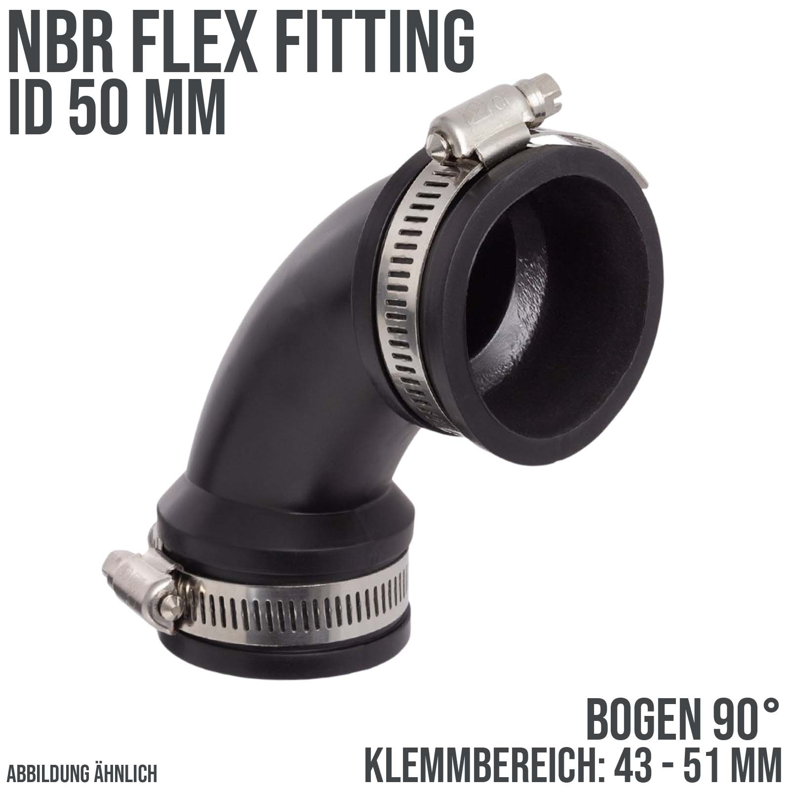 50 mm NBR Flex Fitting Bogen 90° Verbinder Reparatur (Klemmbereich 43 - 51 mm)