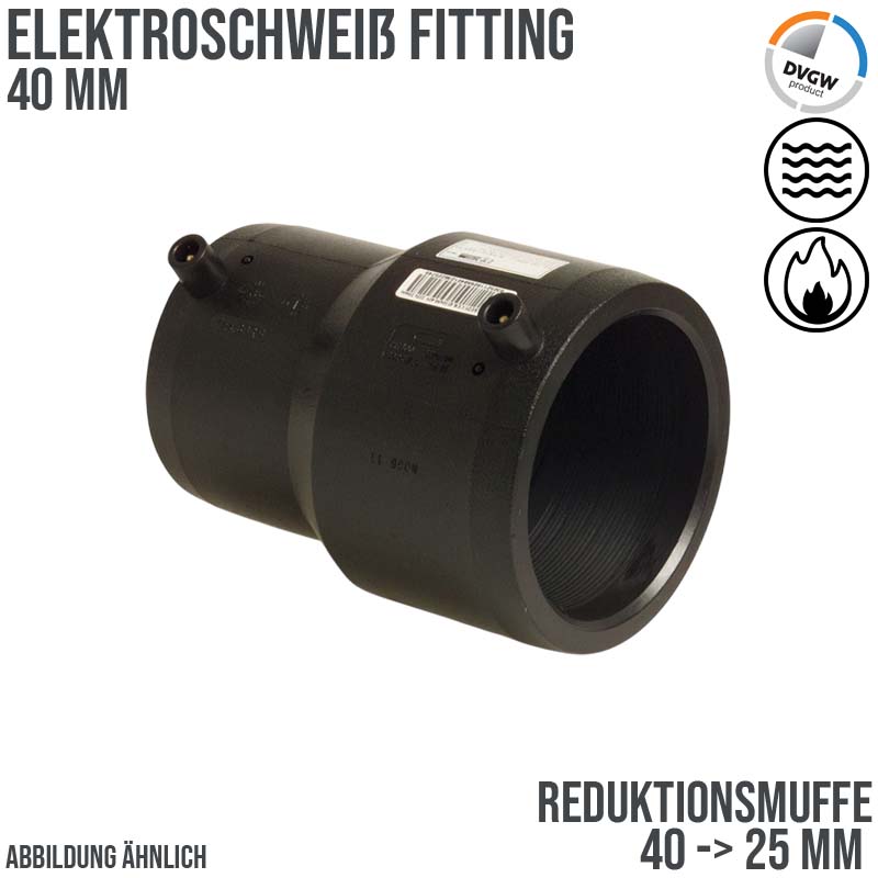 40 mm PE 100 Elektro Schweiß Fitting Reduzier Muffe 40 x 25 mm SDR 11 DVGW 24 VAC schwarz