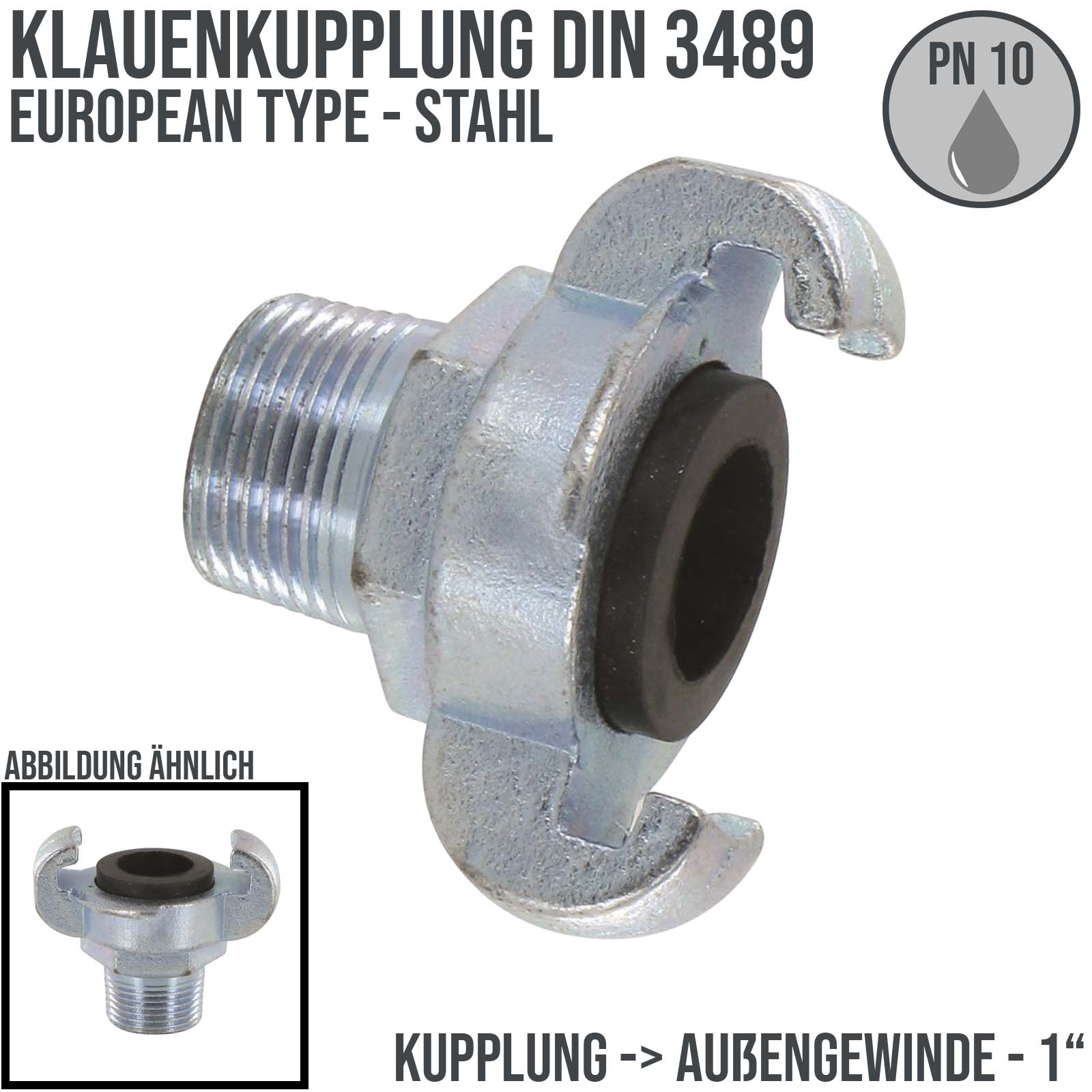 1" Klauen Kupplung Stahl European Type Abstand 42 mm Außengewinde AG - PN 10 bar