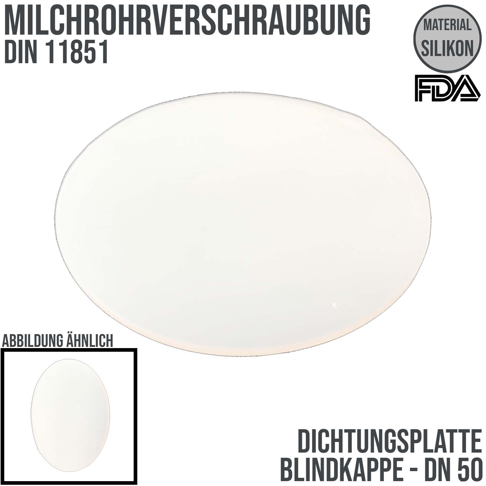 DN 50 Milchrohr DIN 11851 Dichtung Bild Platte Kappe Mutter Silikon FDA weiss