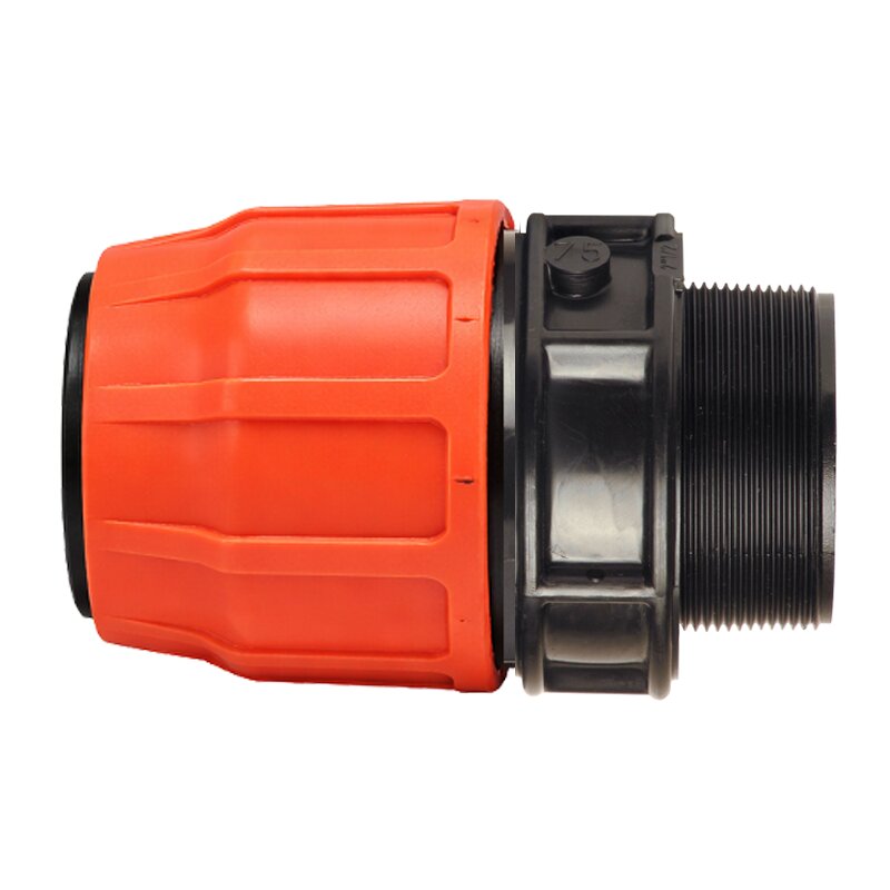 63 mm x 2 1/2" PE PP Fitting Layflat Klemm Verbinder Kupplung x Außengewinde AG Flach Schlauch - PN 10 bar