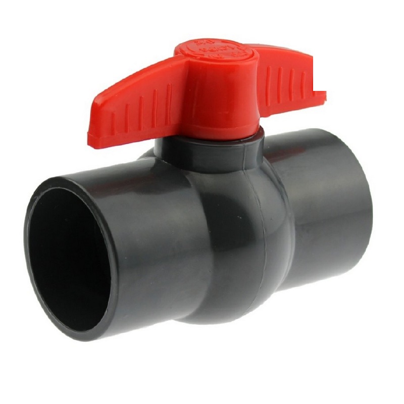 63 mm PVC Kugel Absperr Hahn Ventil ECO beidseitige Klebemuffe Fitting PN 6 bar - roter Griff