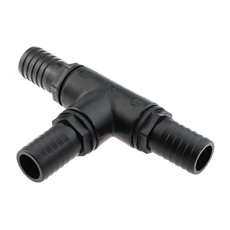 38 mm T-Stück 90° PP Schlauch Verbinder 3-fach Stutzen Tülle Pool Teich Garten schwarz - PN 6 bar