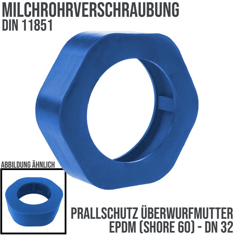 DN 32 Milchrohr Verschraubung DIN 11851 Prallschutz Überwurfmutter Gummi EPDM - blau