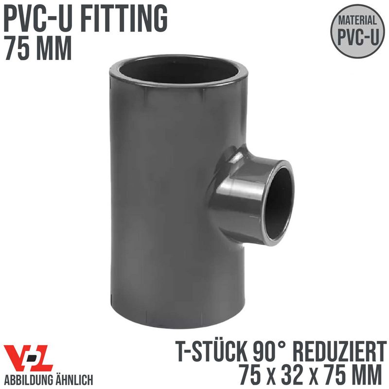 75 x 32 x 75 mm VDL PVC Klebe Fitting T-Stück 90° Winkel reduziert Muffe Verbinder - PN 16 bar